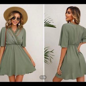 Green Butterfly Sleeve Dress